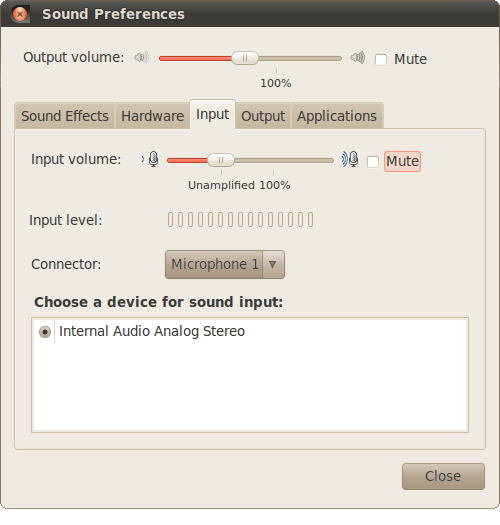 Sound Input Preferences.