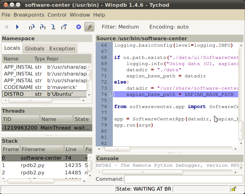 Python debugger screenshot