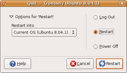 "Restart" options