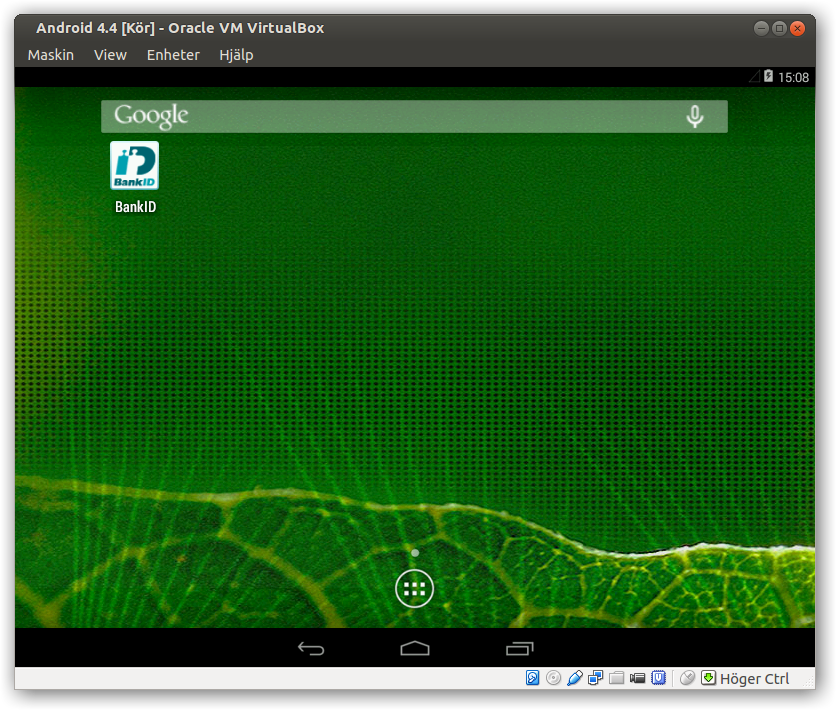 Virtuell android med BankID i ett fönster i Linux