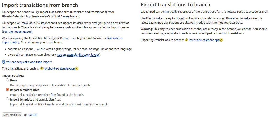 Translations import/export settings in Launchpad