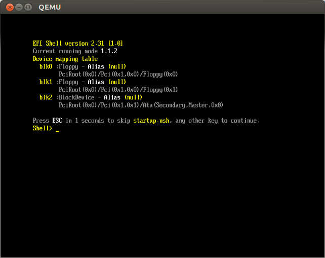 UEFI shell running on QEMU