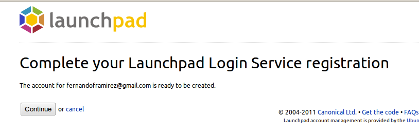 complentando el registro de Launchpad