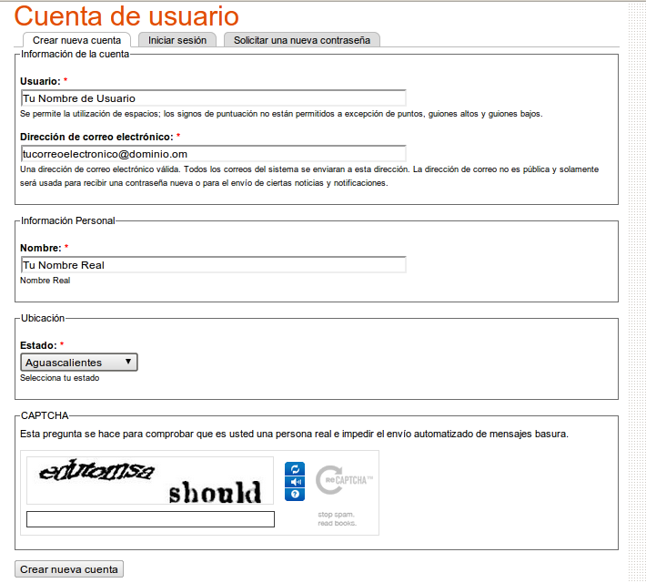 formulario de alta en Ubuntu México