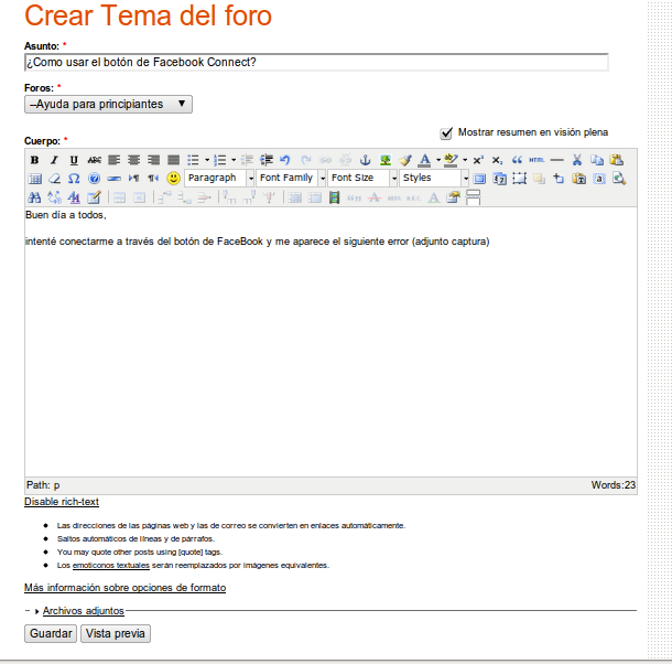 redactando un tema en el foro