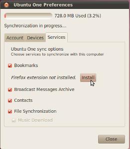 Ubuntu One Preferences - Services tab