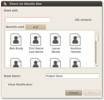 Ubuntu One contacts picker