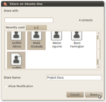 Select contacts to share with