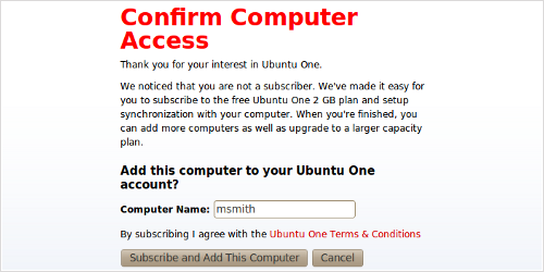 Ubuntu One add this computer step