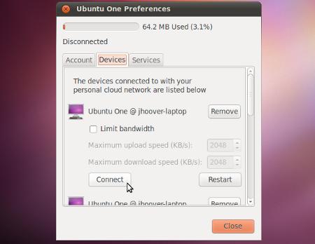 Ubuntu One Preferences Devices tab