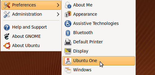 System->Preferences->Ubuntu One screenshot